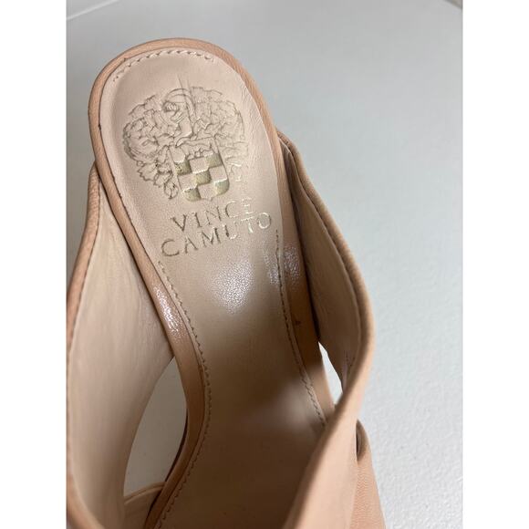 Vince Camuto Nude Blush Leather Mule Heels Size 7 Open Toe Block Heel - Picture 9 of 9